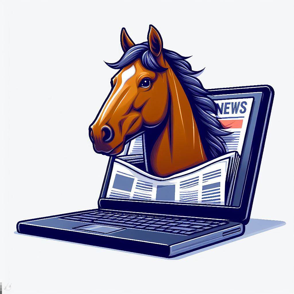 A horse emerging from a laptop with news