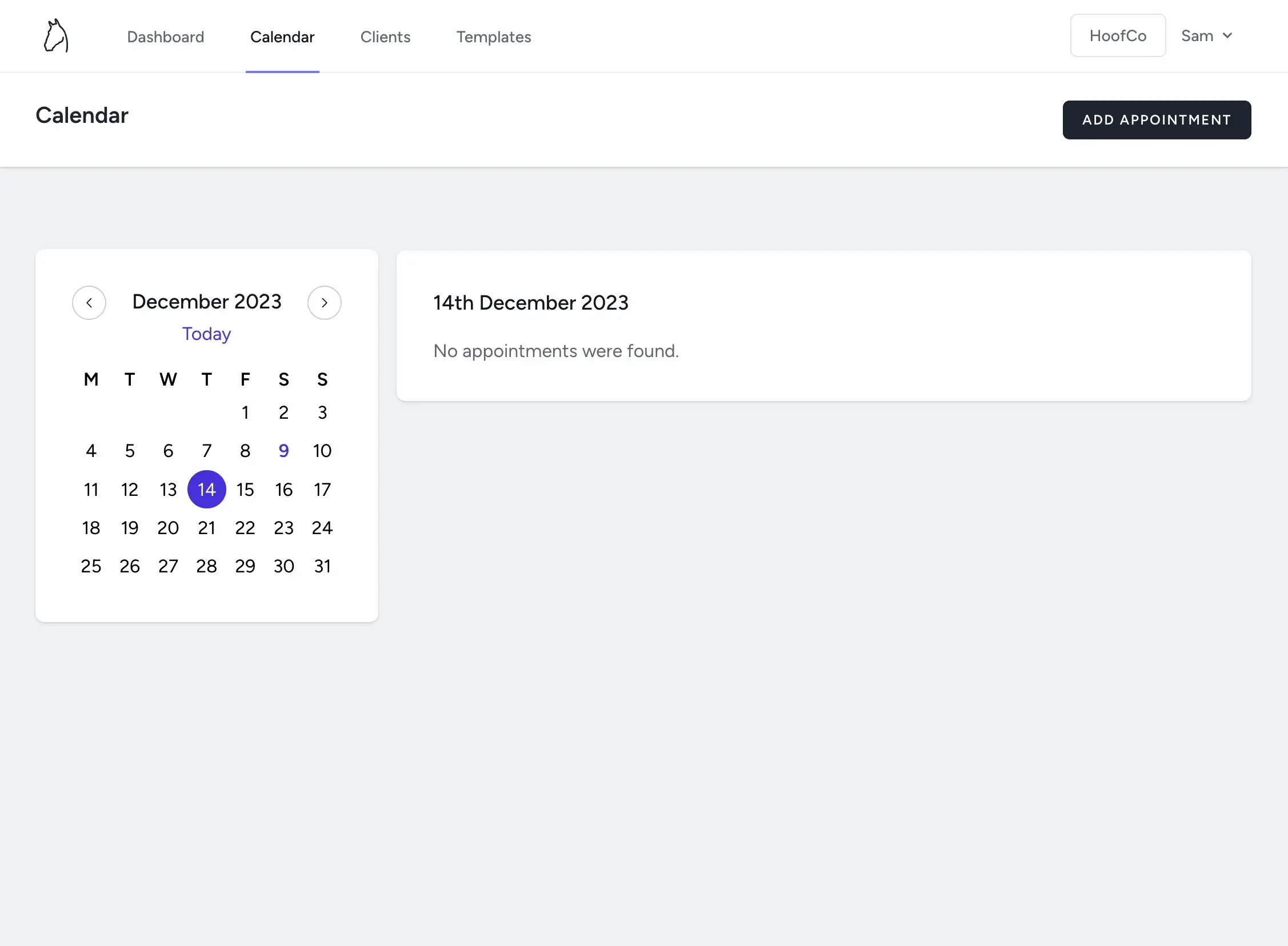 An animation showing the new calendar layout and going to a client page